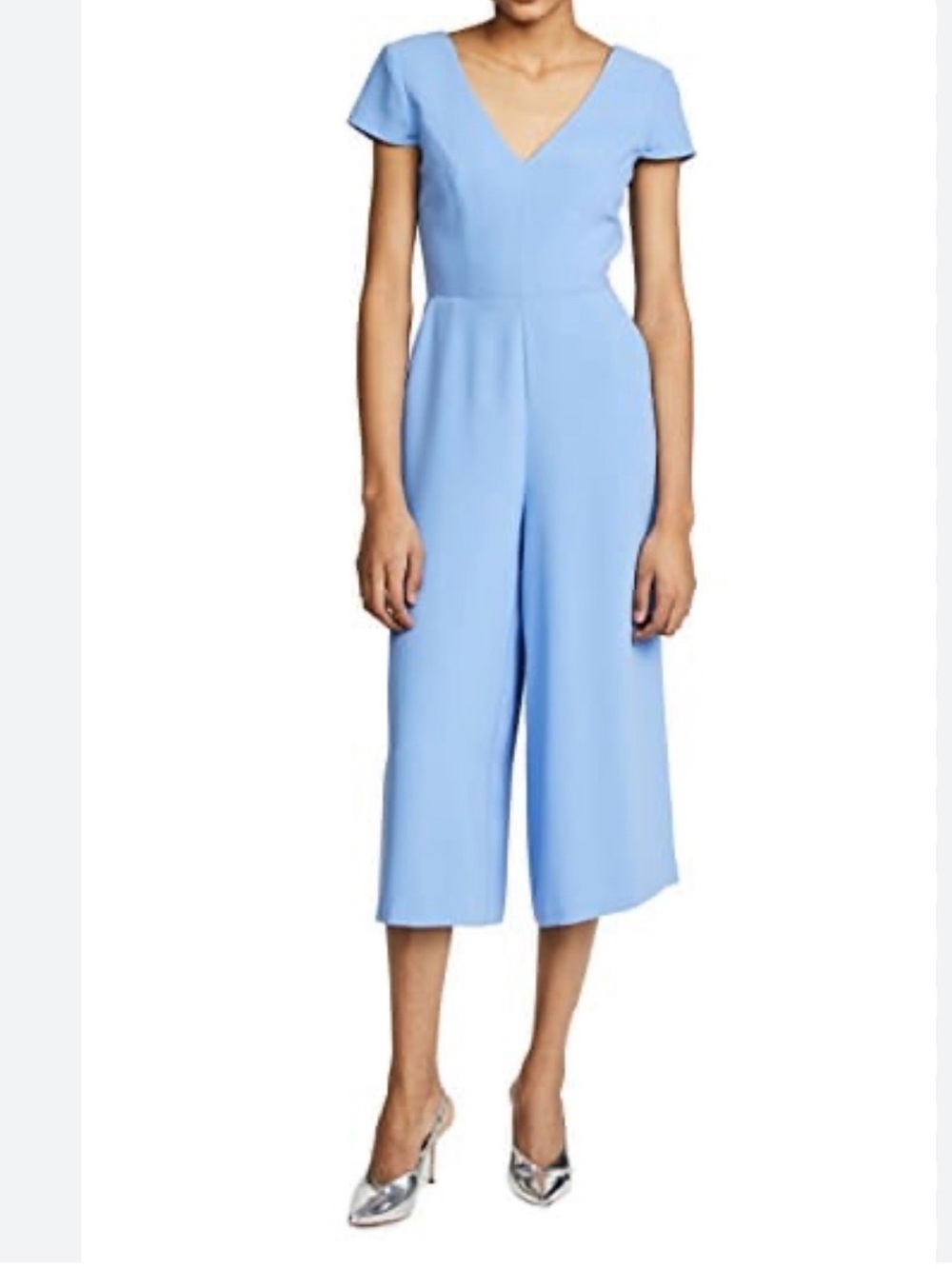Amanda Uprichard Powder Blue V-Neck Wide-Leg Cropped Jumpsuit